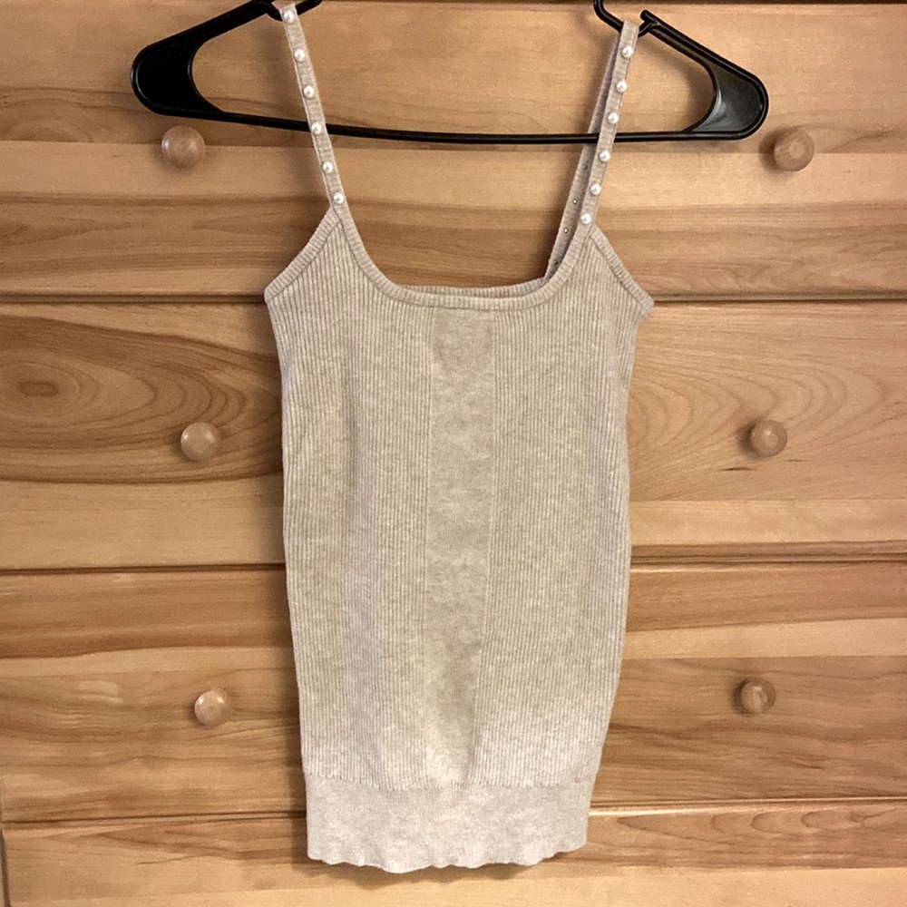 Sweater tank top w/pearl strapes